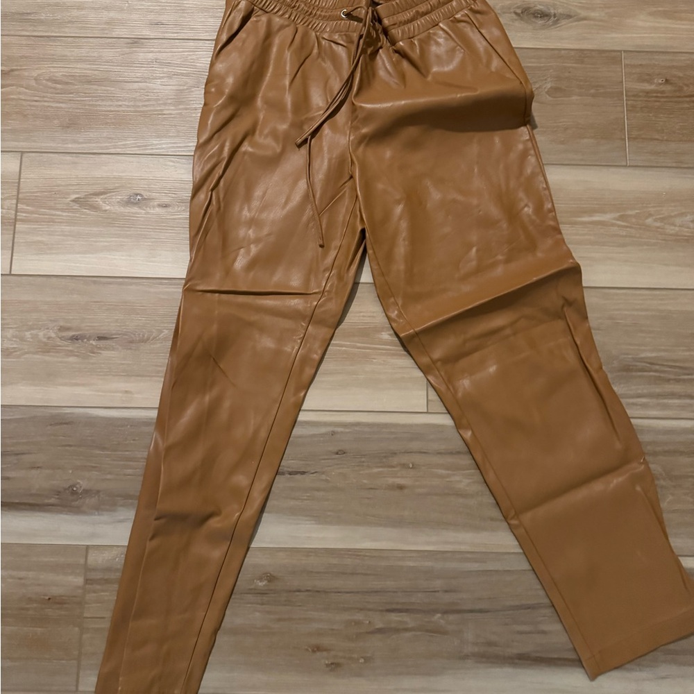 Tan Faux Leather Pants